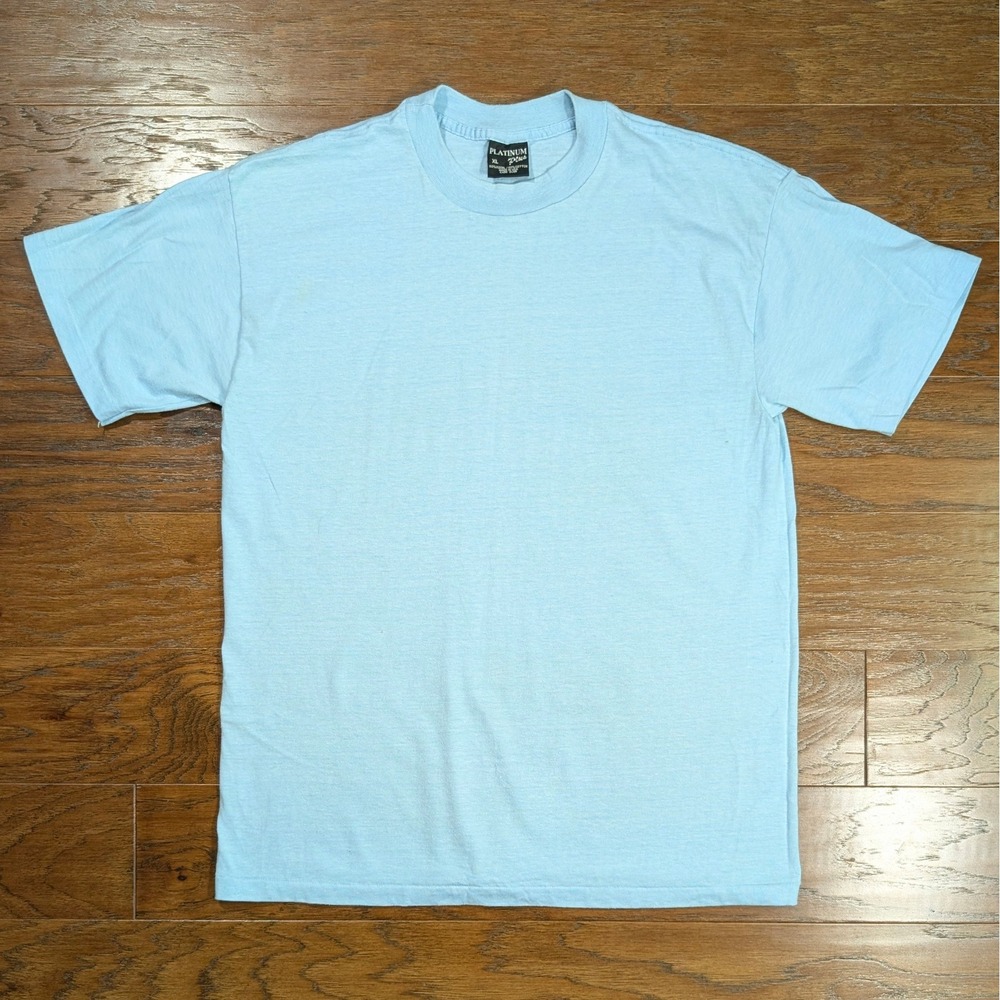 Vintage Platinum‎ Plus Blank T-Shirt XL Lt Blue 50/50 Made in USA 90s Crew Neck